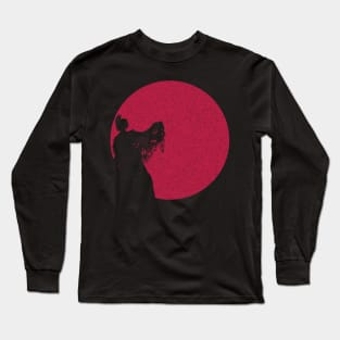 Spanish Maja Silhouette On A distressed Red Sun Background Long Sleeve T-Shirt